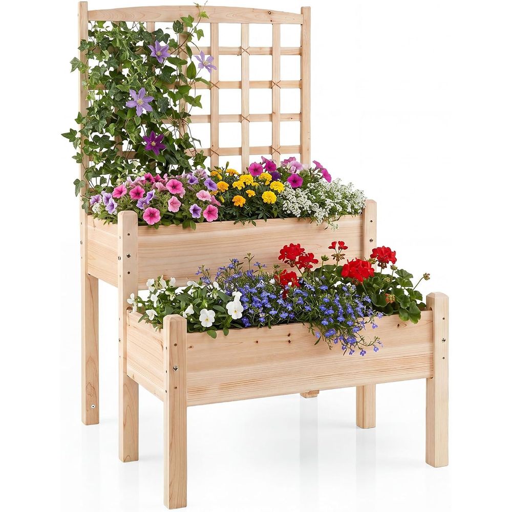 Raised Bed Planter Box - Двухуровневая приподнятая грядка с решеткой, деревянная