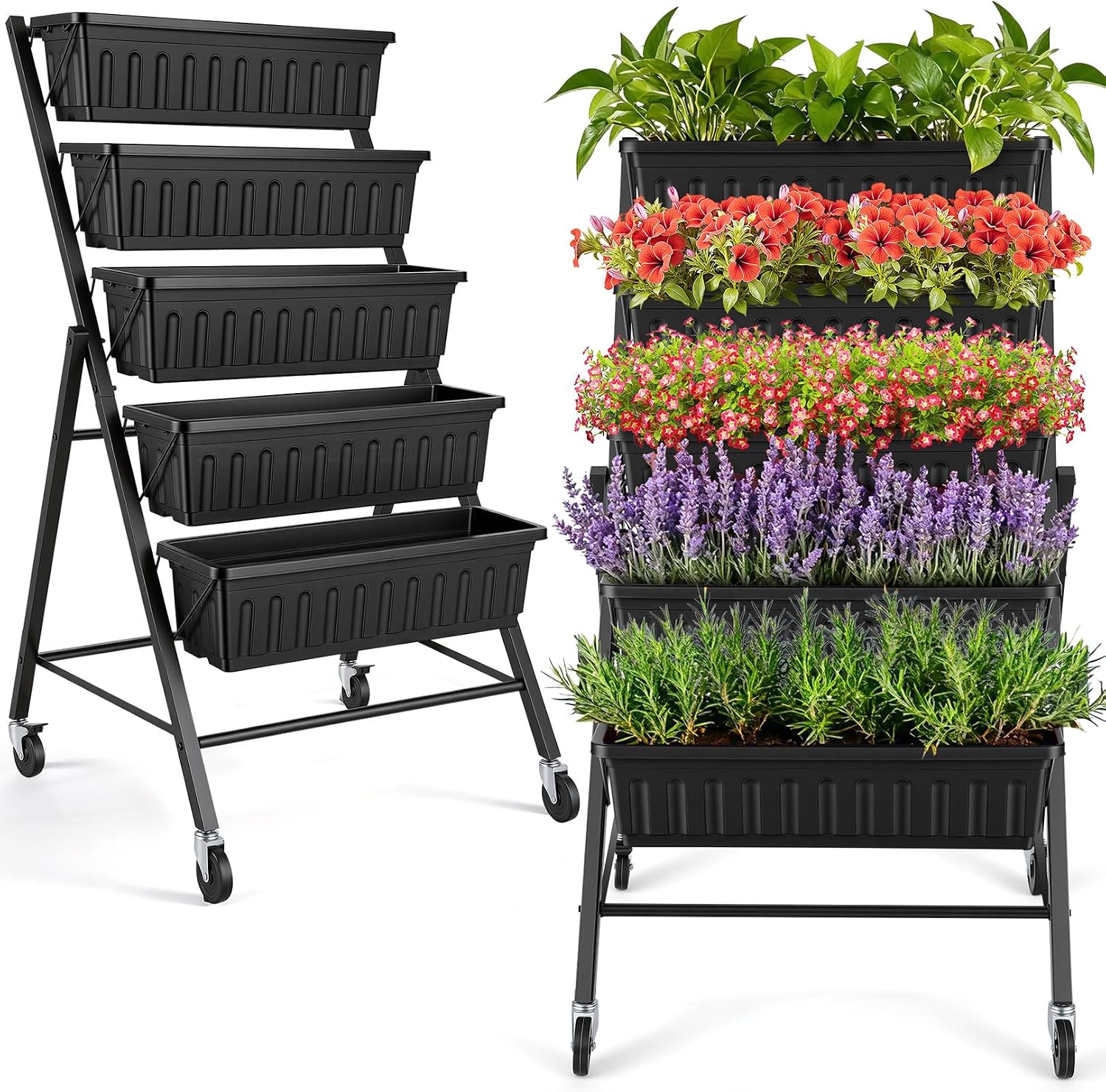Raised Bed Planter Box - Вертикальная приподнятая грядка на колесах, 5-ярусный